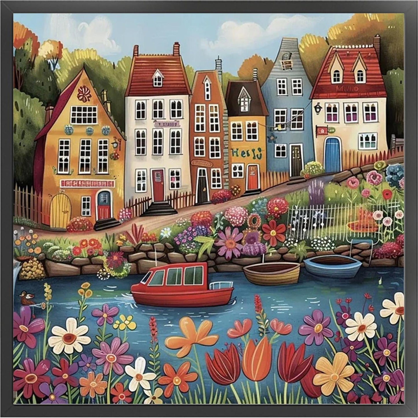 Colorful Houses - Full 14CT Stamped Cross Stitch 40x40CM - Huacan