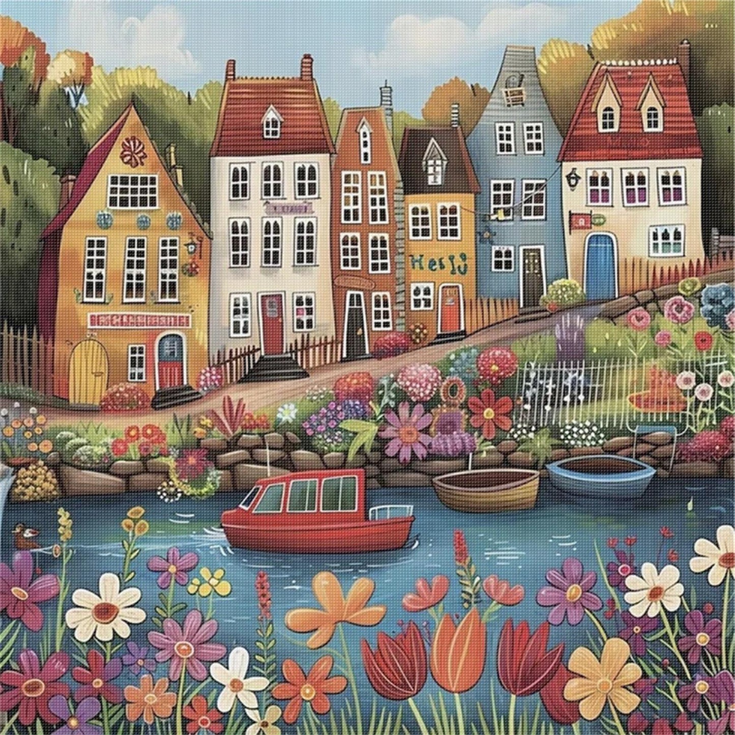 Colorful Houses - Full 14CT Stamped Cross Stitch 40x40CM - Huacan