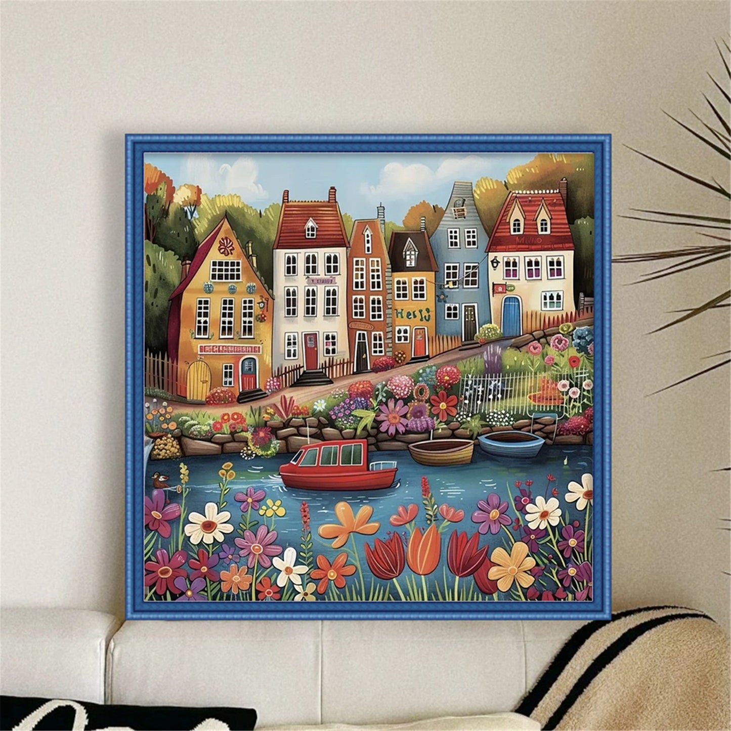 Colorful Houses - Full 14CT Stamped Cross Stitch 40x40CM - Huacan