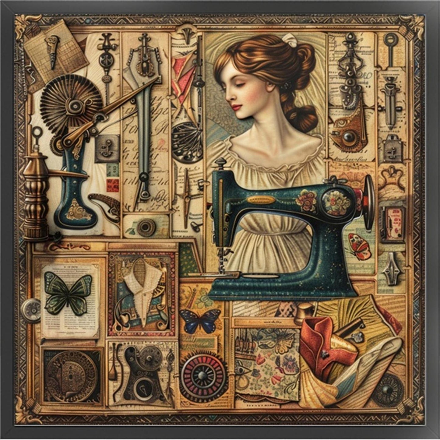 Woman At Sewing Machine - Full 14CT Stamped Cross Stitch 40x40CM - Huacan