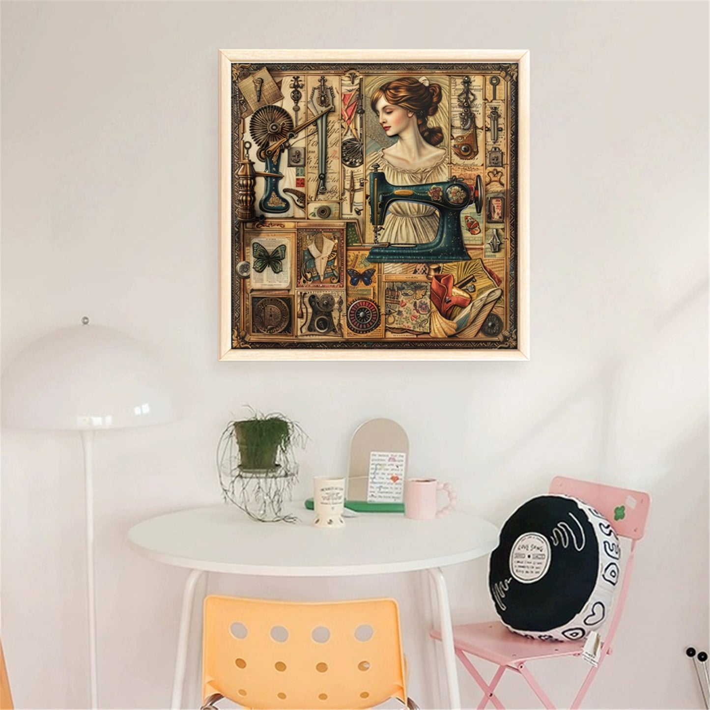 Woman At Sewing Machine - Full 14CT Stamped Cross Stitch 40x40CM - Huacan
