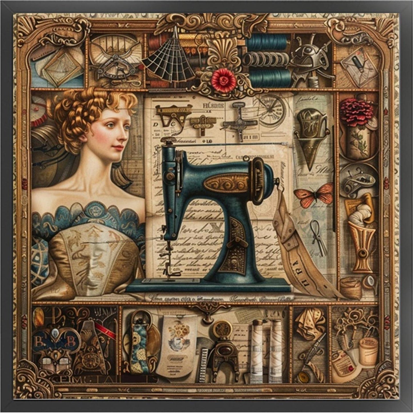 Woman At Sewing Machine - Full 14CT Stamped Cross Stitch 40x40CM - Huacan