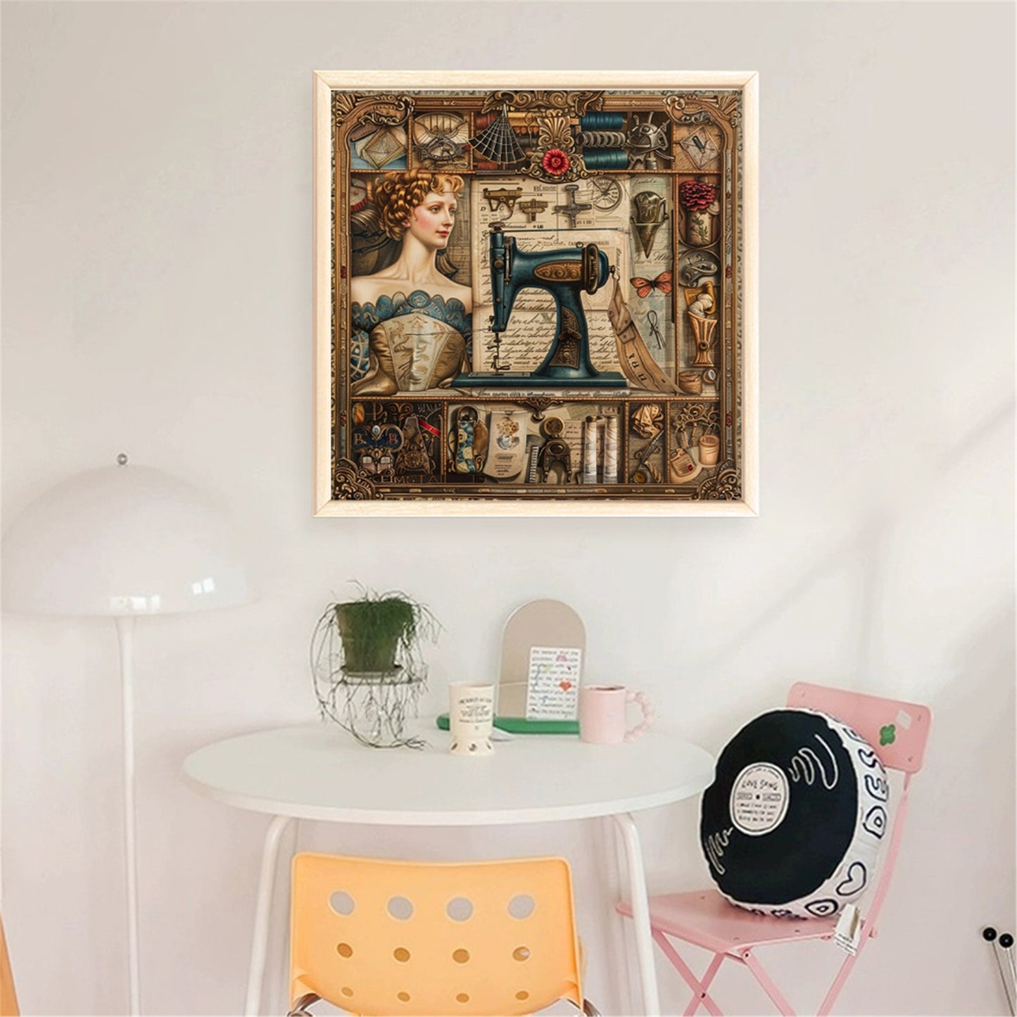 Woman At Sewing Machine - Full 14CT Stamped Cross Stitch 40x40CM - Huacan