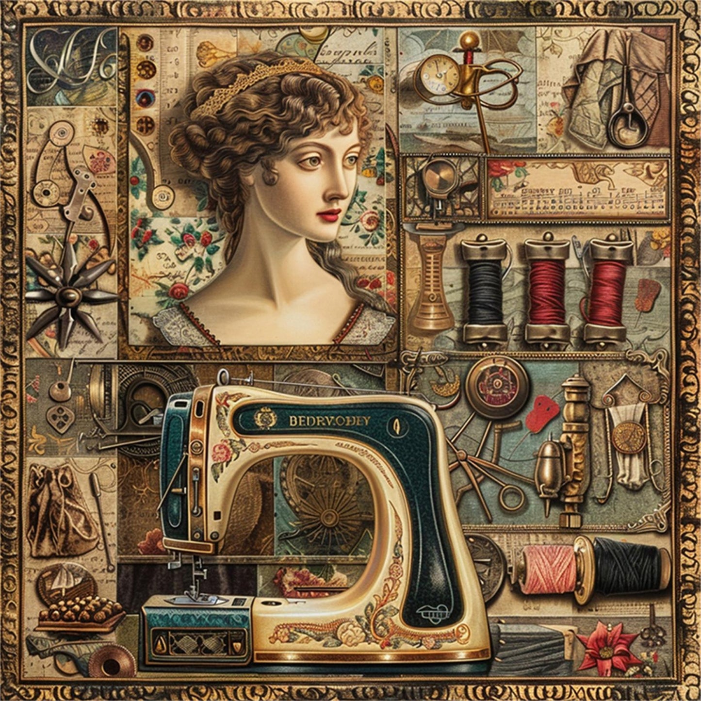 Woman At Sewing Machine - Full 14CT Stamped Cross Stitch 40x40CM - Huacan