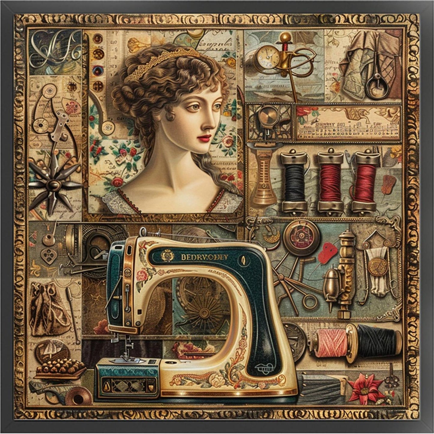 Woman At Sewing Machine - Full 14CT Stamped Cross Stitch 40x40CM - Huacan