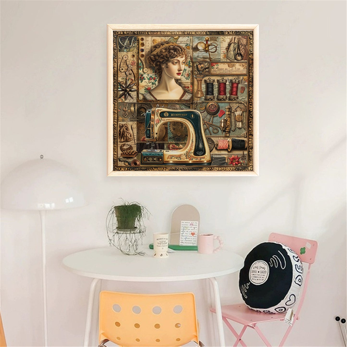 Woman At Sewing Machine - Full 14CT Stamped Cross Stitch 40x40CM - Huacan