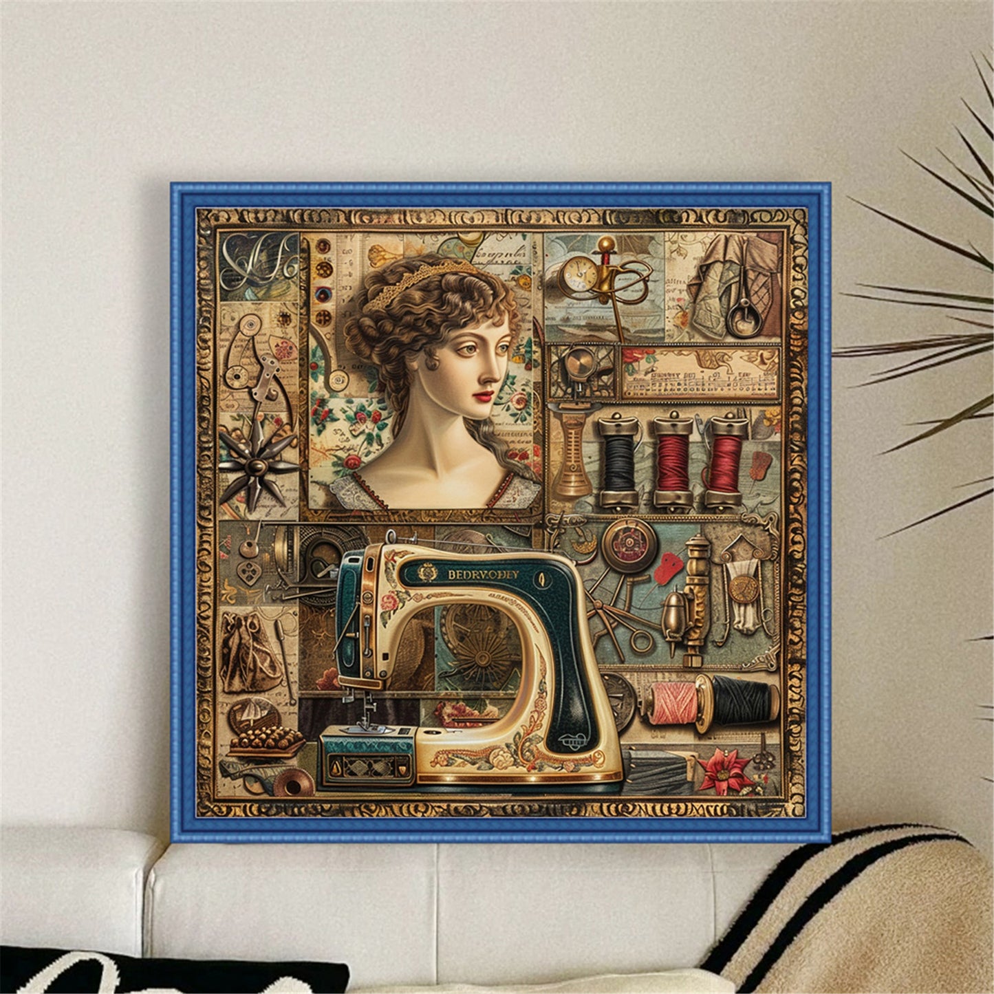 Woman At Sewing Machine - Full 14CT Stamped Cross Stitch 40x40CM - Huacan