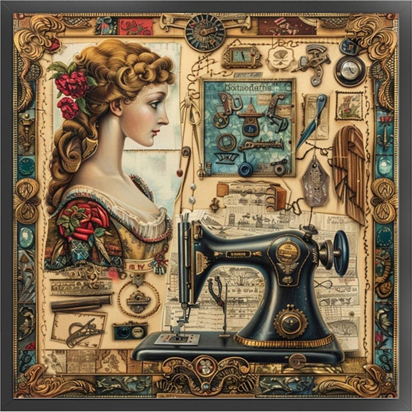 Woman At Sewing Machine - Full 14CT Stamped Cross Stitch 40x40CM - Huacan