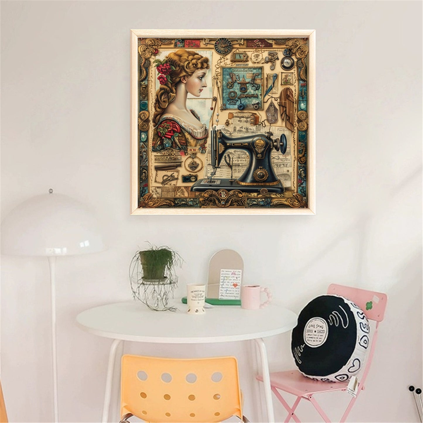 Woman At Sewing Machine - Full 14CT Stamped Cross Stitch 40x40CM - Huacan