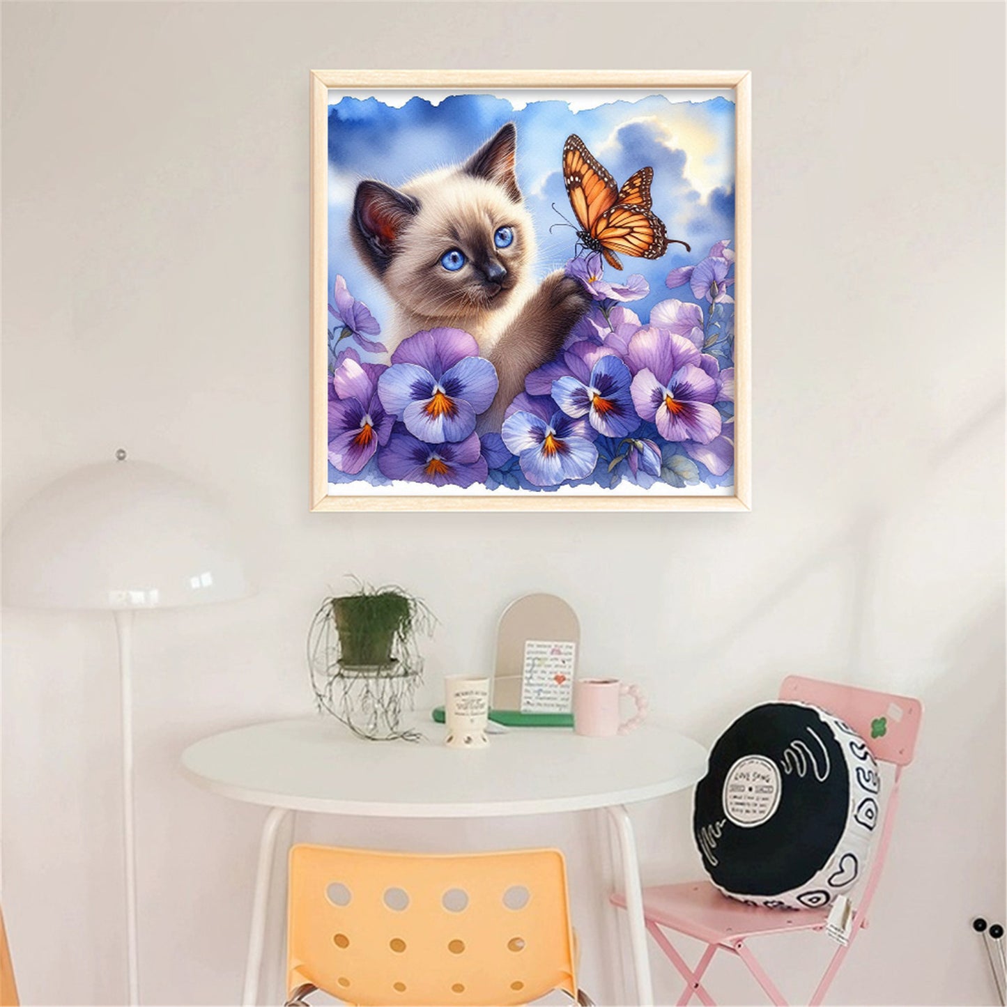 Siamese Cat With Pansy - Full 11CT Stamped Cross Stitch 40x40CM - Huacan