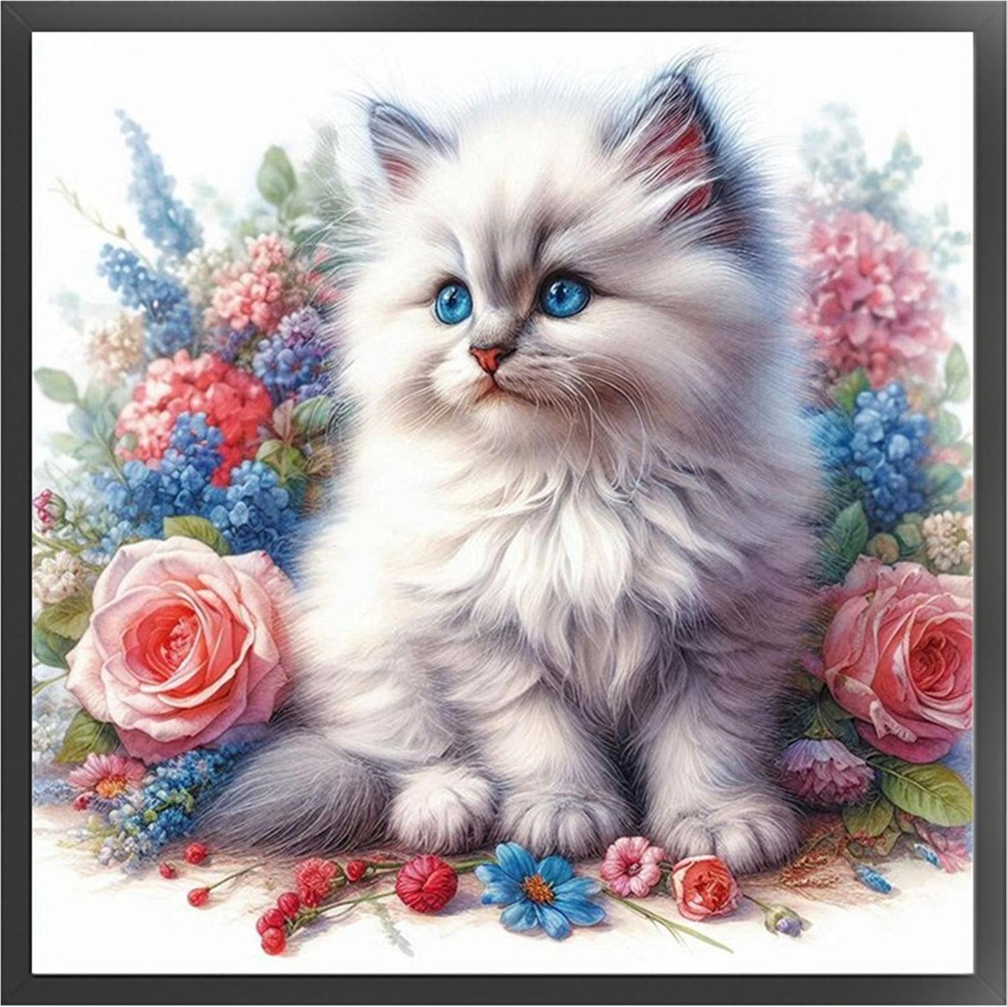 Rose And Cat - Full 11CT Stamped Cross Stitch 40x40CM - Huacan