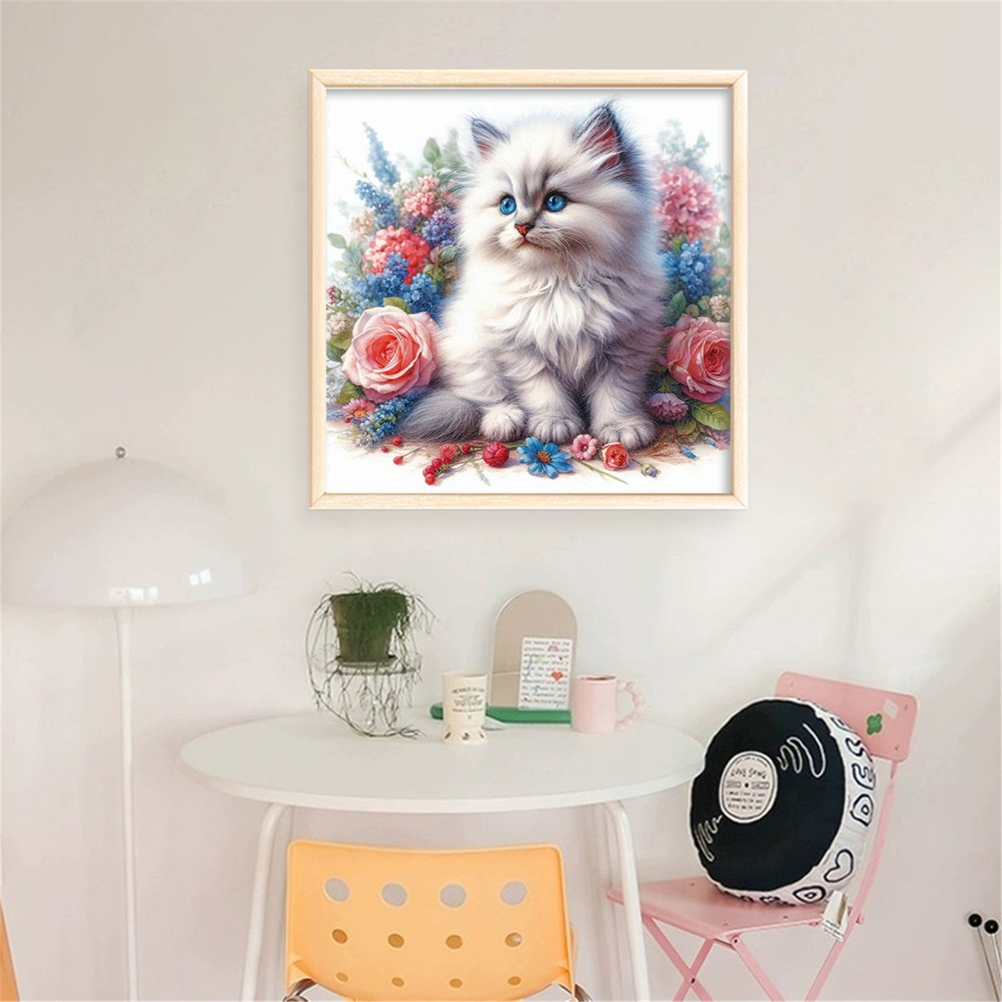 Rose And Cat - Full 11CT Stamped Cross Stitch 40x40CM - Huacan