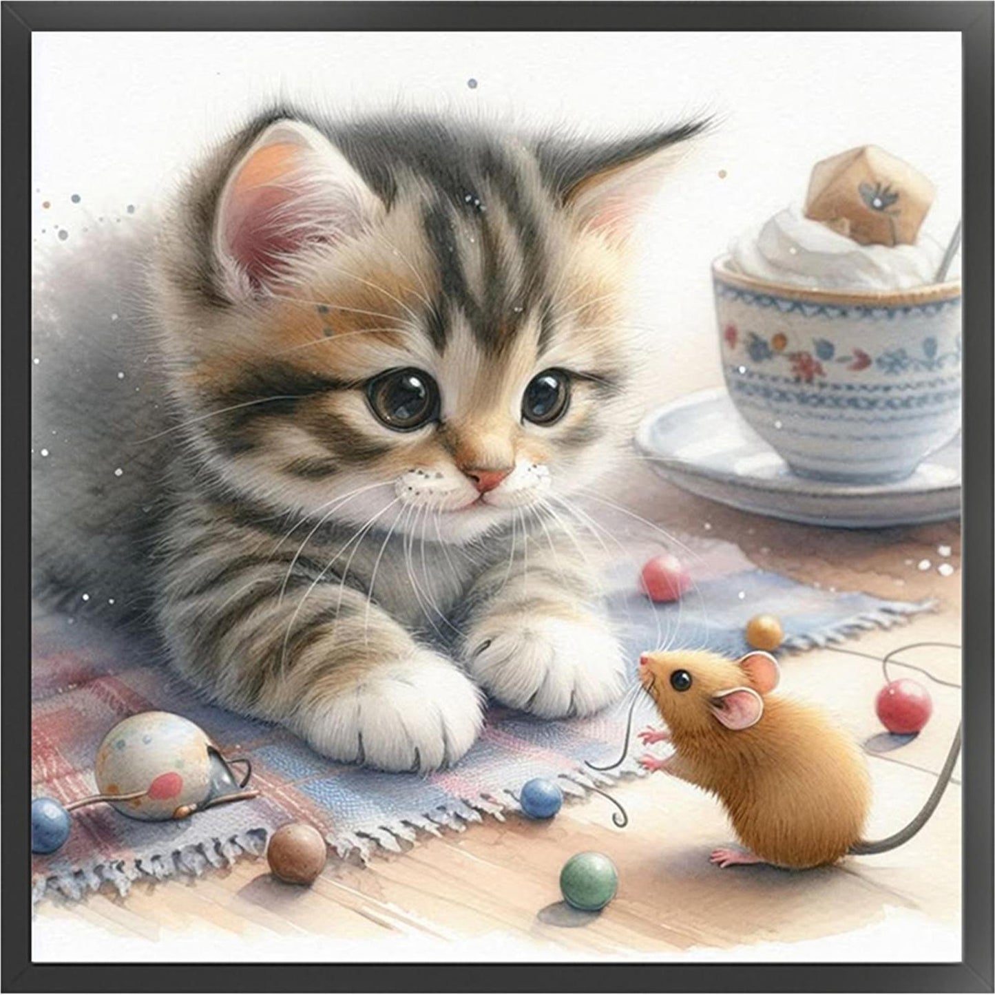 Cat And Mouse - Full 11CT Stamped Cross Stitch 40x40CM - Huacan