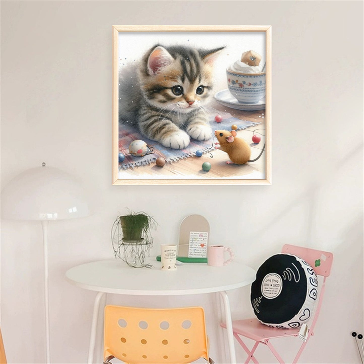 Cat And Mouse - Full 11CT Stamped Cross Stitch 40x40CM - Huacan