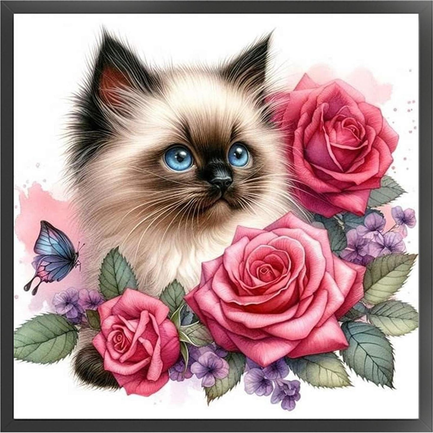 Siamese Cat With Rose - Full 11CT Stamped Cross Stitch 40x40CM - Huacan