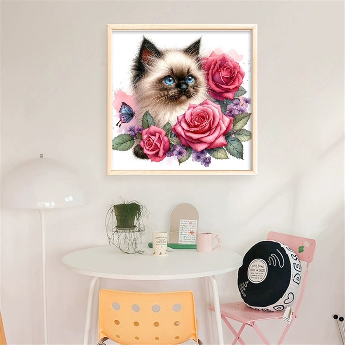 Siamese Cat With Rose - Full 11CT Stamped Cross Stitch 40x40CM - Huacan