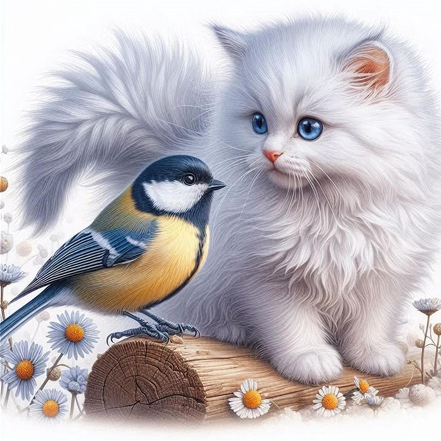 Cat And Robin - Full 11CT Stamped Cross Stitch 40x40CM - Huacan