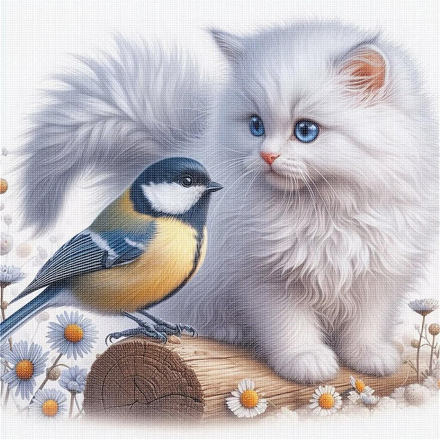 Cat And Robin - Full 11CT Stamped Cross Stitch 40x40CM - Huacan