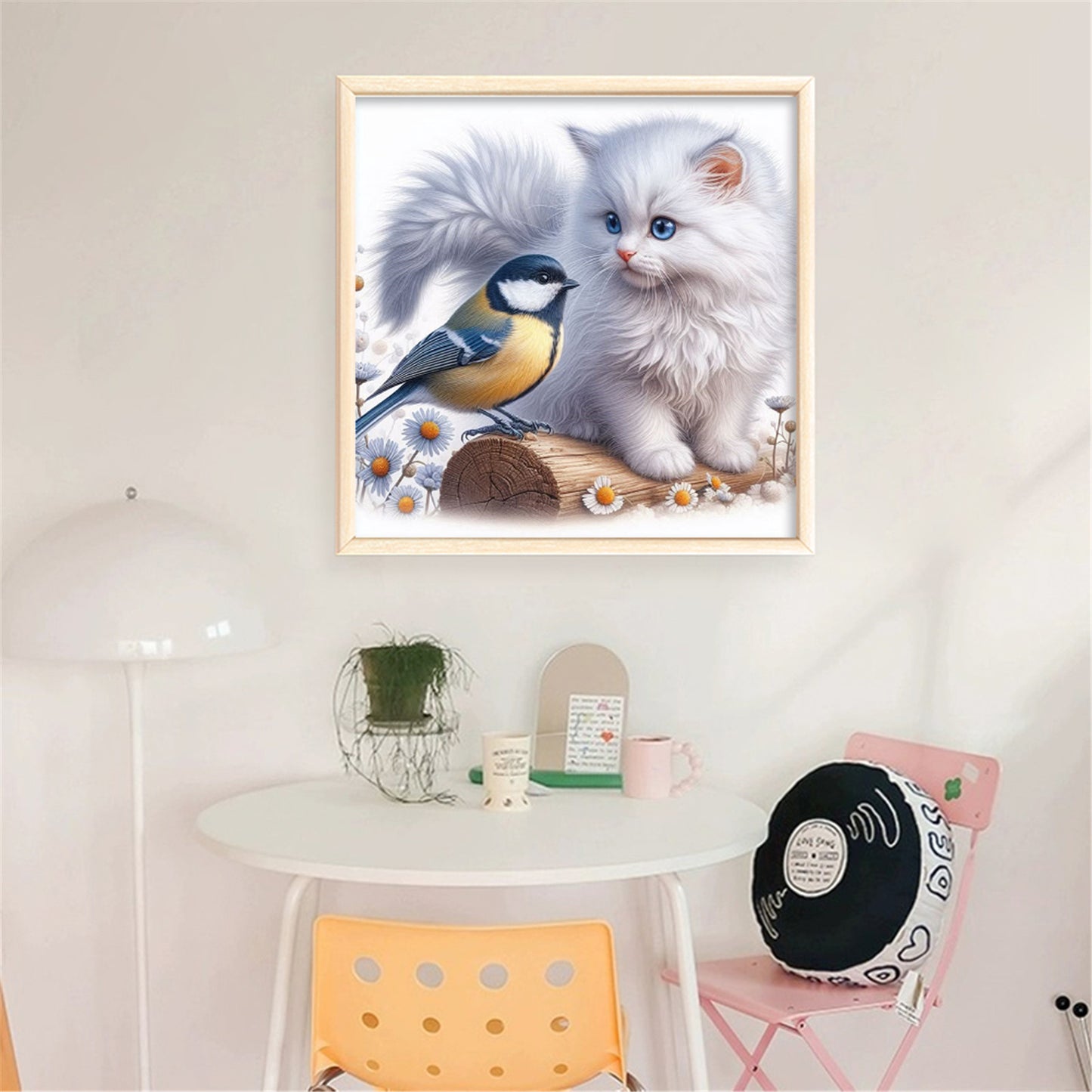 Cat And Robin - Full 11CT Stamped Cross Stitch 40x40CM - Huacan
