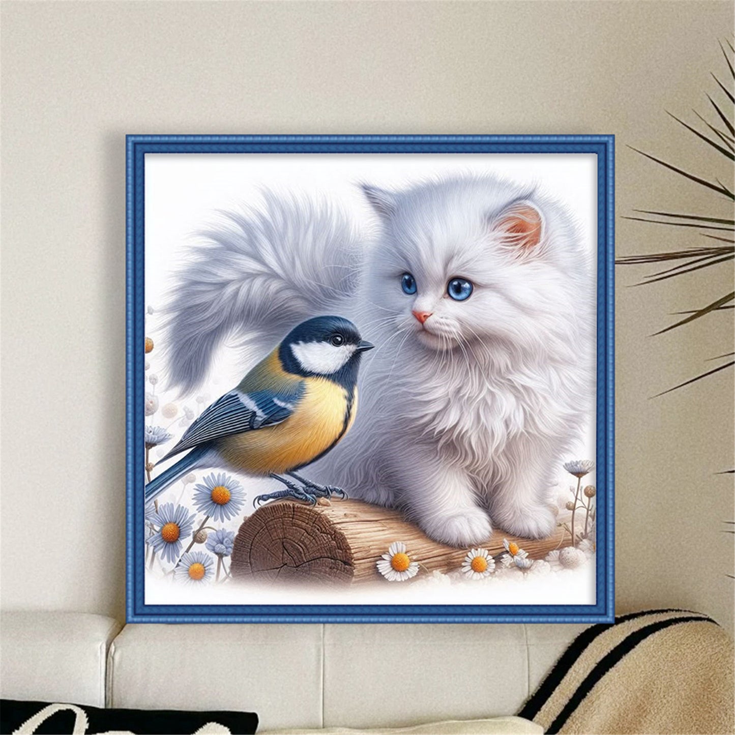Cat And Robin - Full 11CT Stamped Cross Stitch 40x40CM - Huacan