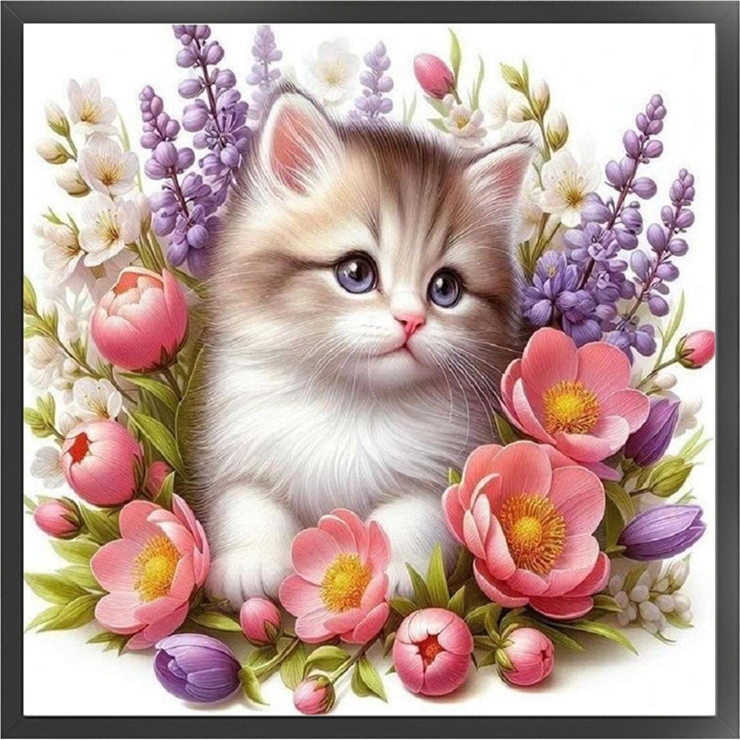 Flowers And Cat - Full 11CT Stamped Cross Stitch 40x40CM - Huacan