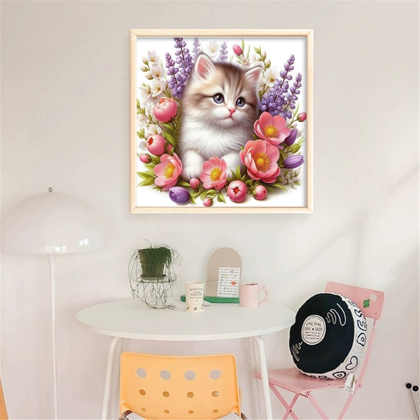 Flowers And Cat - Full 11CT Stamped Cross Stitch 40x40CM - Huacan