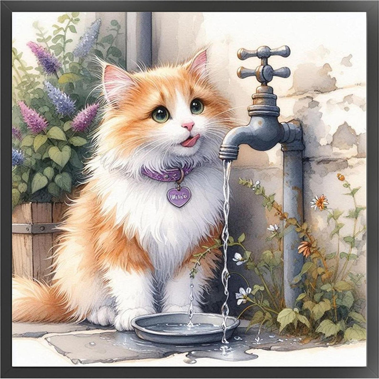 Kitten Drinking Water - Full 11CT Stamped Cross Stitch 40x40CM - Huacan