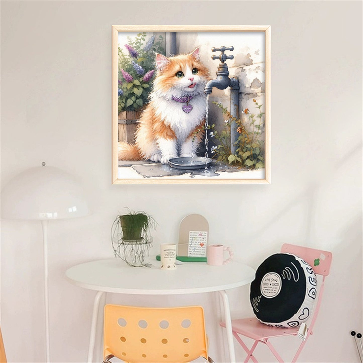 Kitten Drinking Water - Full 11CT Stamped Cross Stitch 40x40CM - Huacan