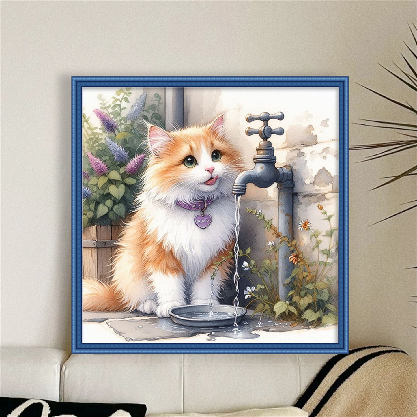 Kitten Drinking Water - Full 11CT Stamped Cross Stitch 40x40CM - Huacan