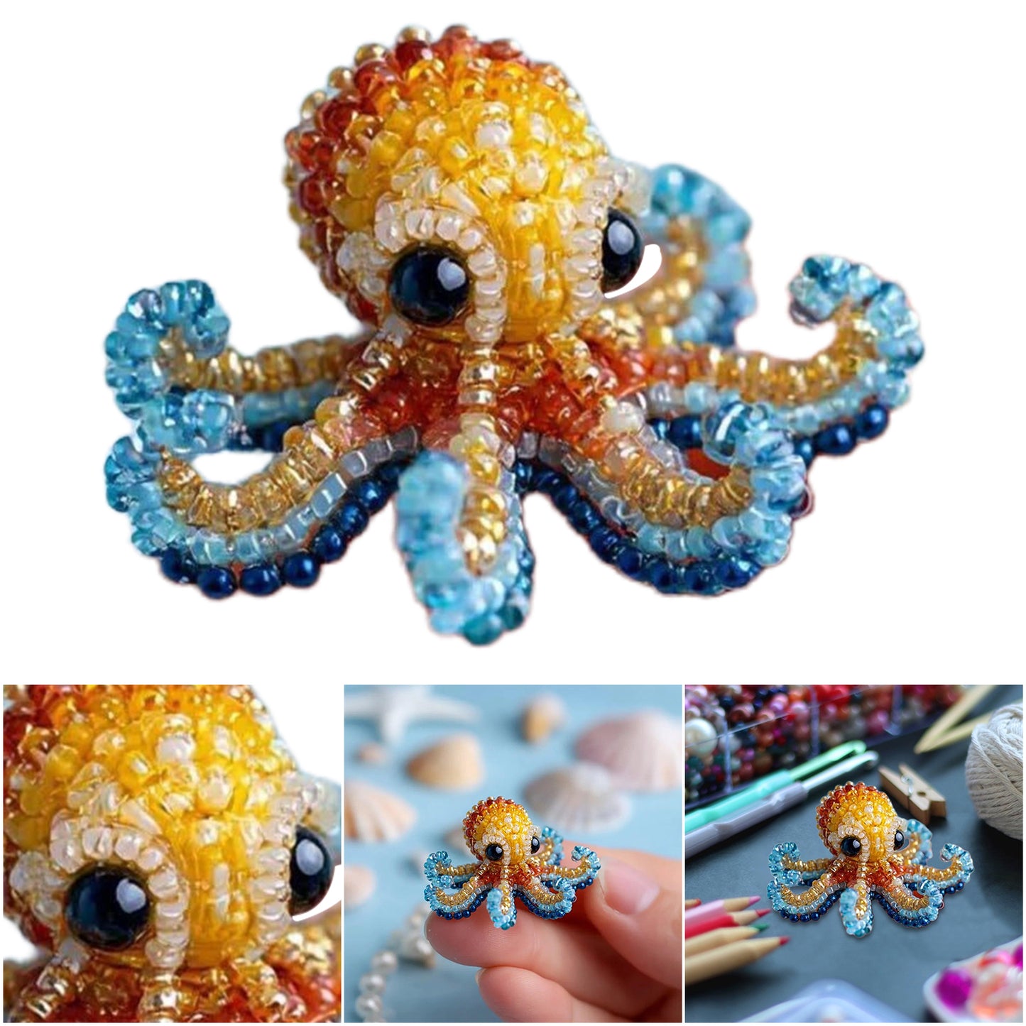 Octopus Ocean Animals DIY Beaded Embroidery Kits (Only Material Package)