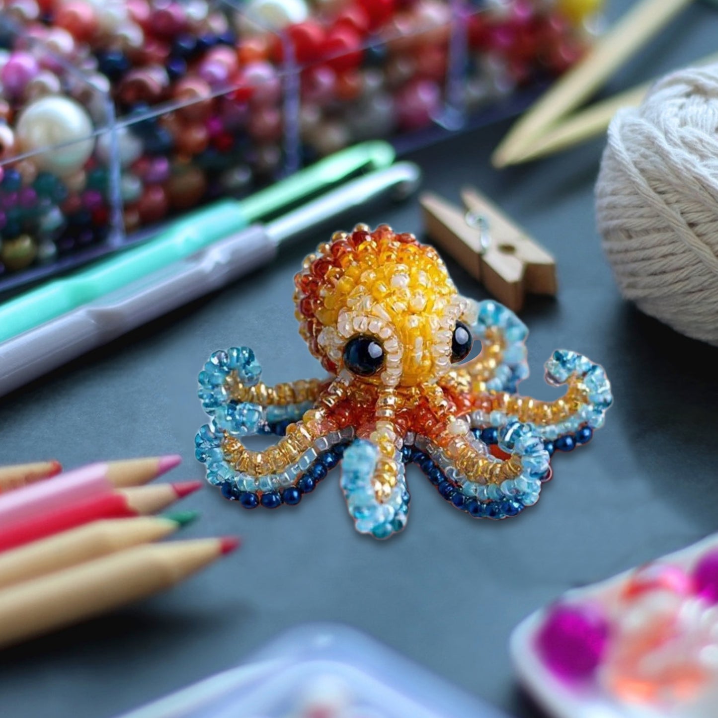 Octopus Ocean Animals DIY Beaded Embroidery Kits (Only Material Package)