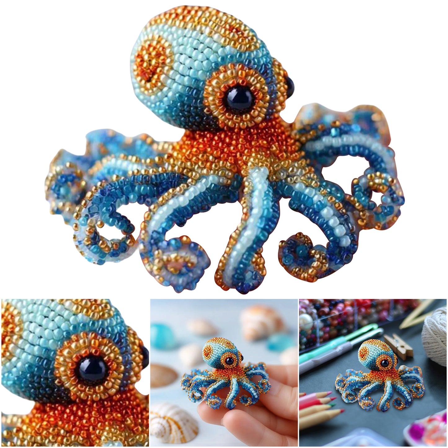Octopus Ocean Animals DIY Beaded Embroidery Kits (Only Material Package)