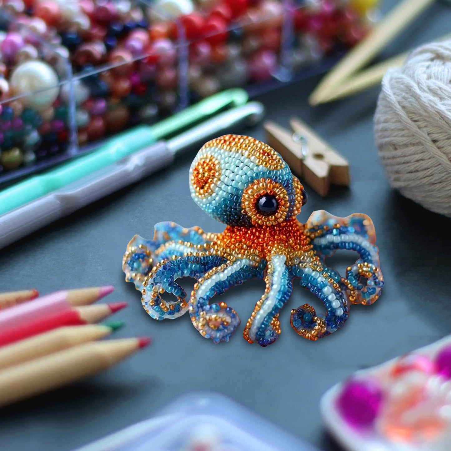 Octopus Ocean Animals DIY Beaded Embroidery Kits (Only Material Package)