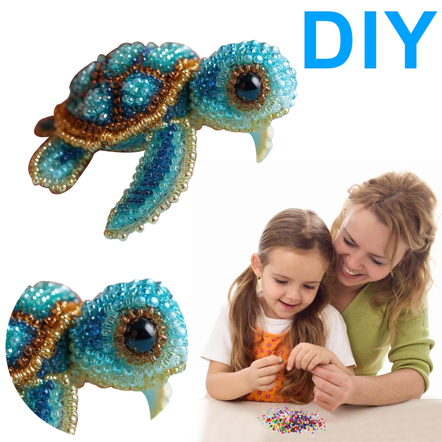 Sea Turtles Ocean Animals DIY Beaded Embroidery Kits (Only Material Package)