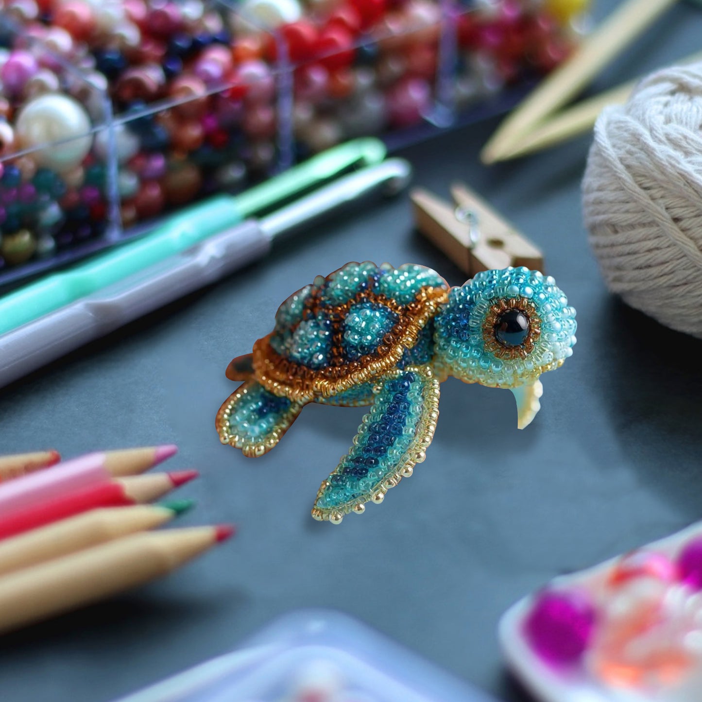 Sea Turtles Ocean Animals DIY Beaded Embroidery Kits (Only Material Package)