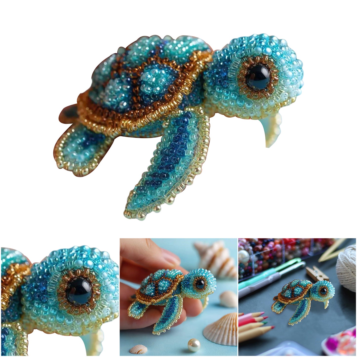 Sea Turtles Ocean Animals DIY Beaded Embroidery Kits (Only Material Package)