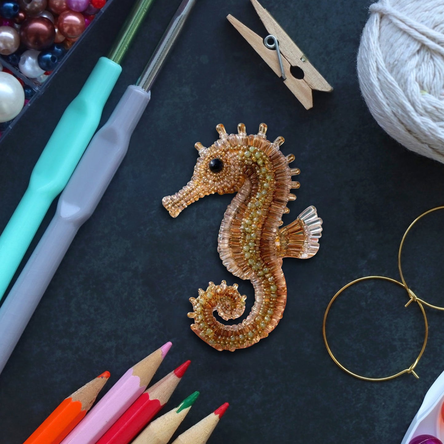 Seahorse Ocean Animals DIY Beaded Embroidery Kits (Only Material Package)