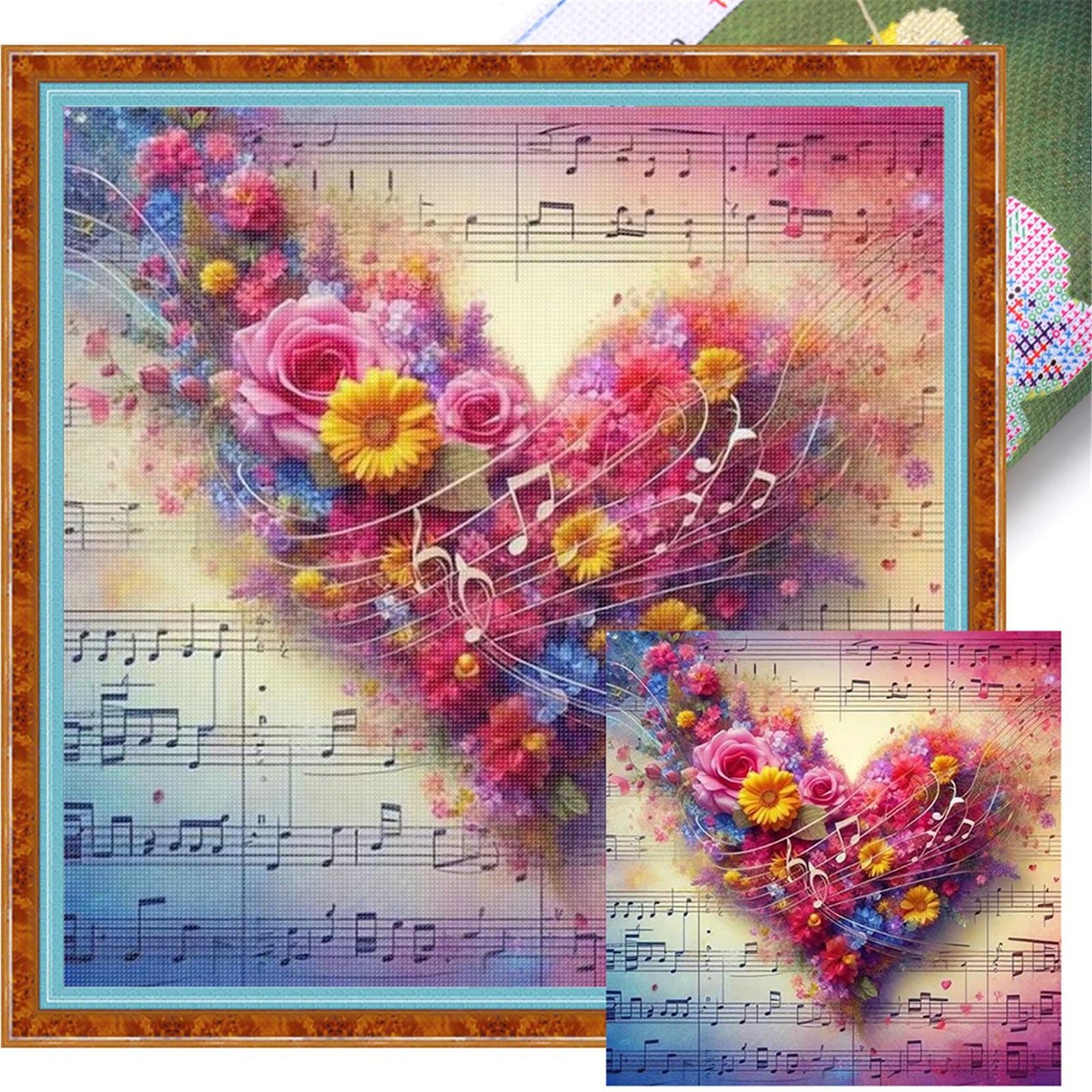 Heart-Shaped Flowers And Plants - Full 11CT Stamped Cross Stitch 40x40CM - Huacan