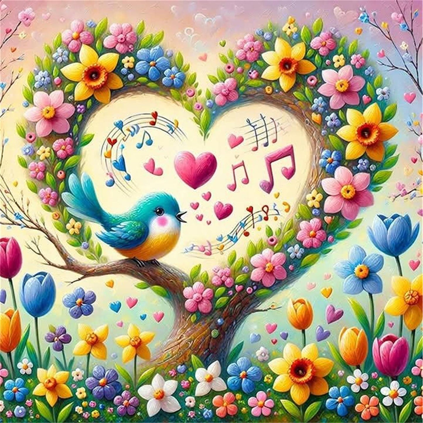 Heart-Shaped Flowers And Plants - Full 11CT Stamped Cross Stitch 40x40CM - Huacan