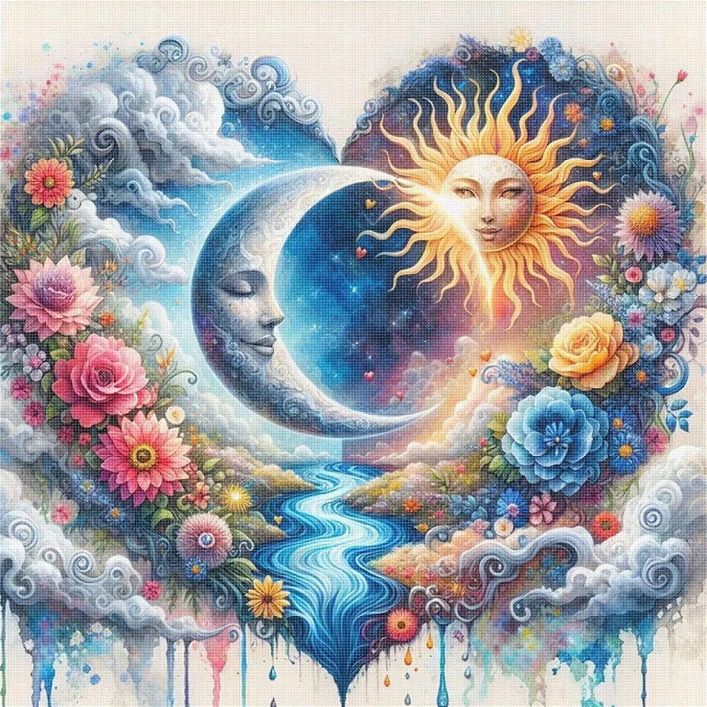 Heart-Shaped Flowers And Plants - Full 11CT Stamped Cross Stitch 40x40CM - Huacan