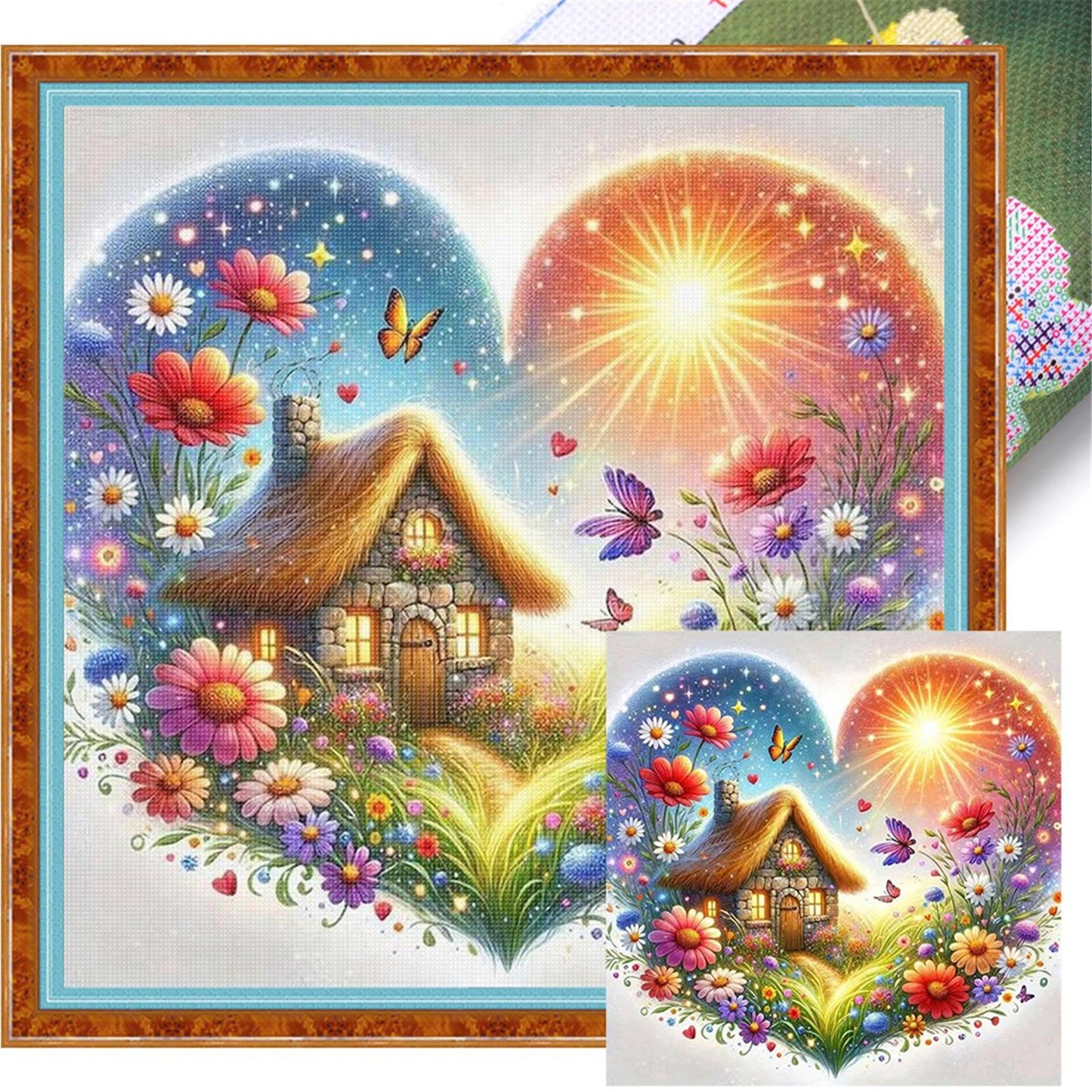 Heart-Shaped Flowers And Plants - Full 11CT Stamped Cross Stitch 40x40CM - Huacan