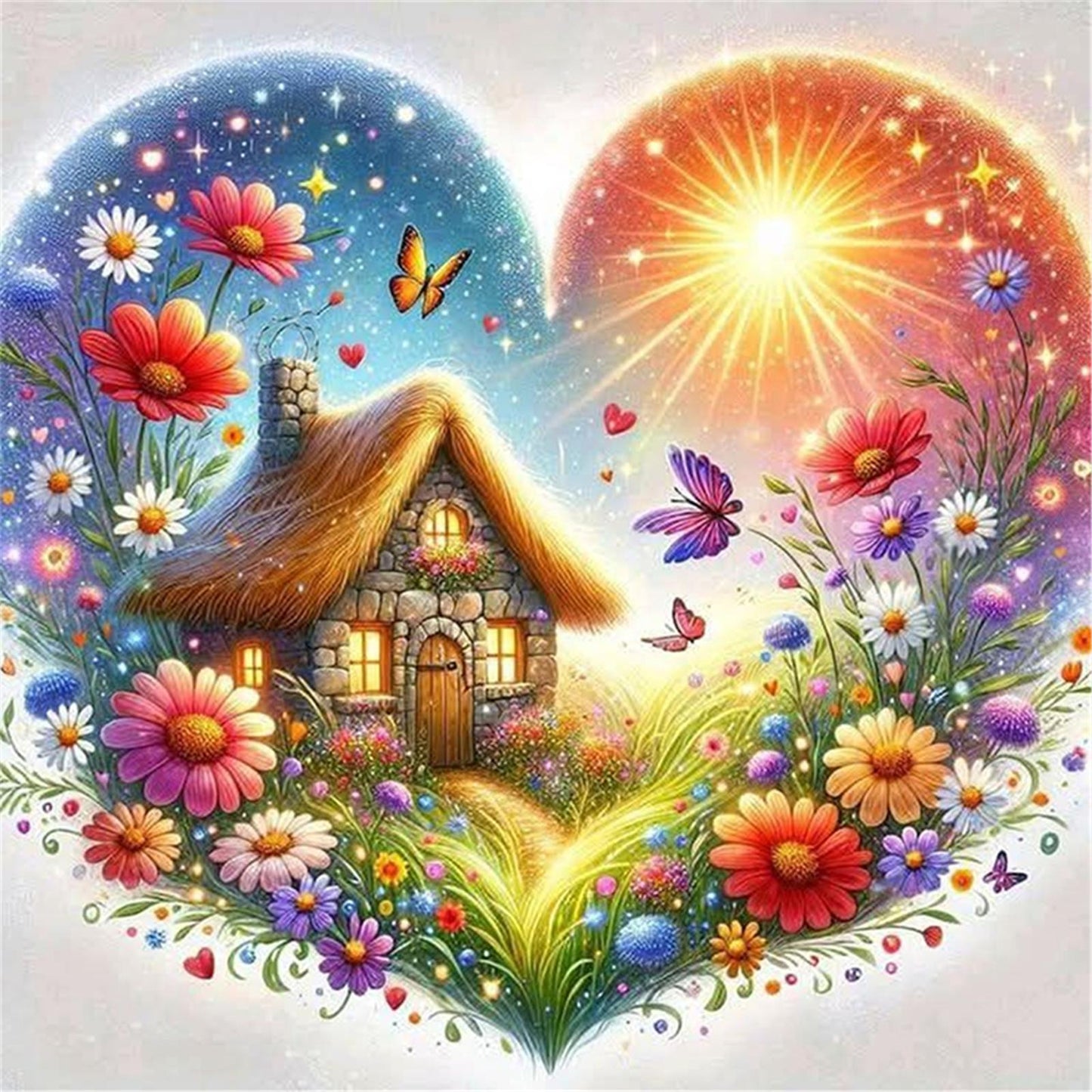 Heart-Shaped Flowers And Plants - Full 11CT Stamped Cross Stitch 40x40CM - Huacan