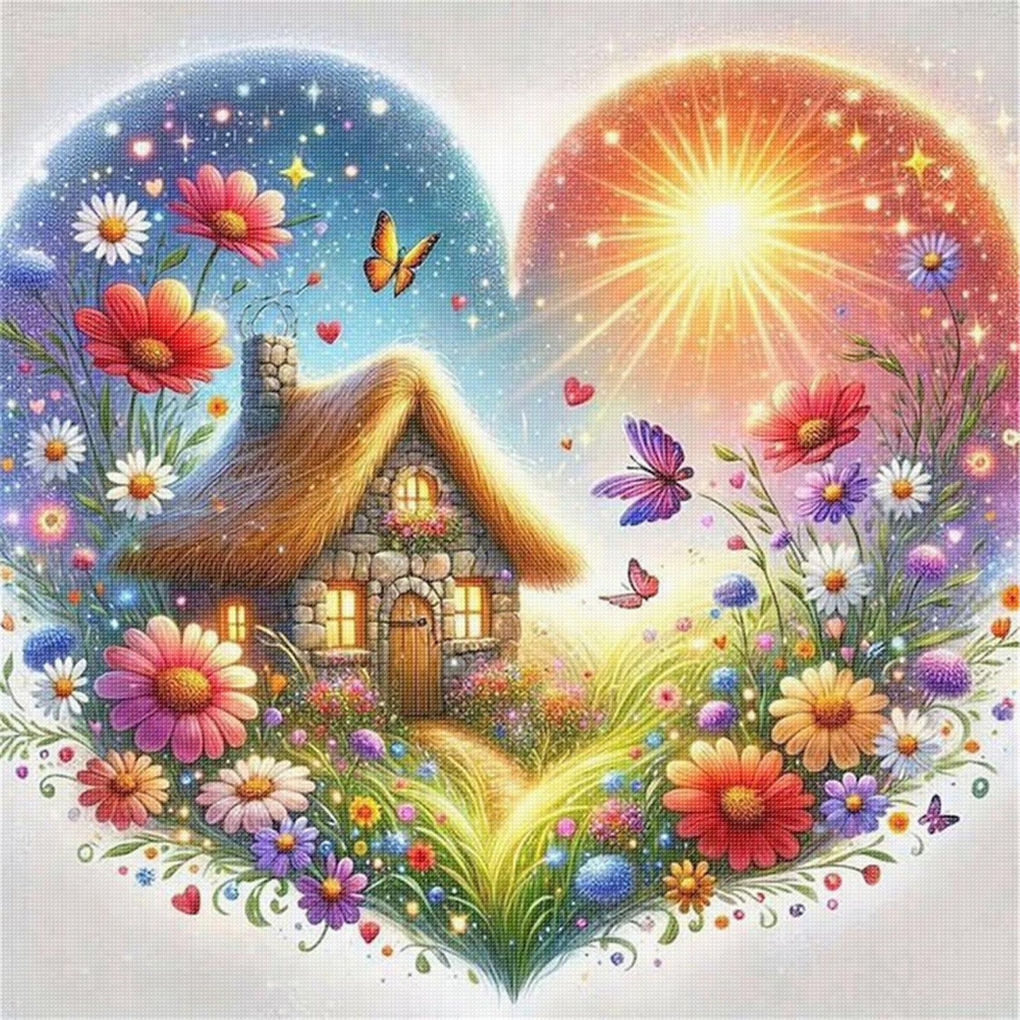 Heart-Shaped Flowers And Plants - Full 11CT Stamped Cross Stitch 40x40CM - Huacan