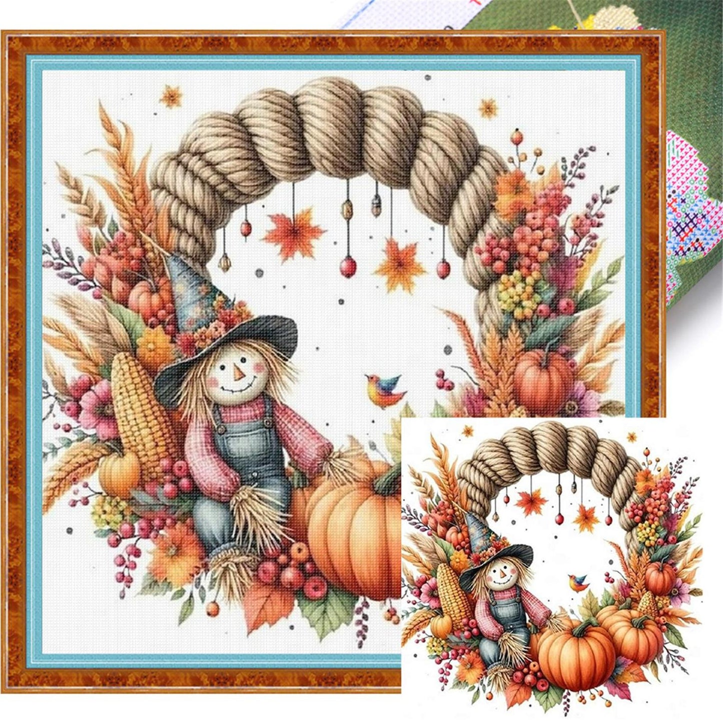 Scarecrow Wreath - Full 11CT Stamped Cross Stitch 40x40CM - Huacan