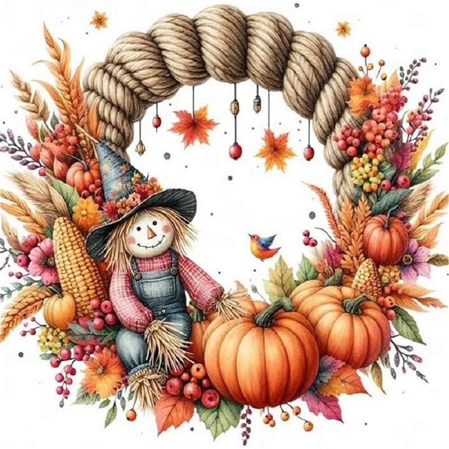 Scarecrow Wreath - Full 11CT Stamped Cross Stitch 40x40CM - Huacan