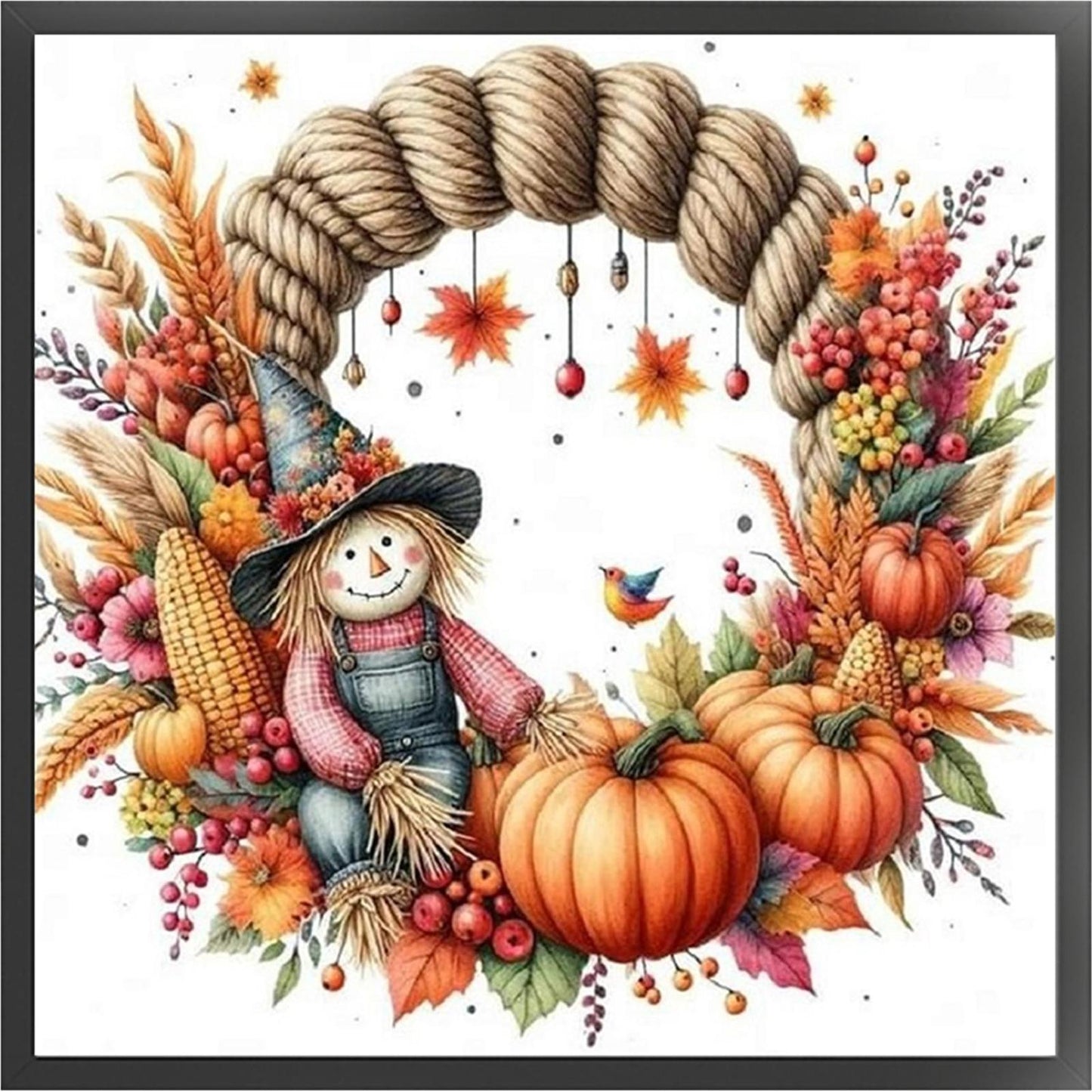 Scarecrow Wreath - Full 11CT Stamped Cross Stitch 40x40CM - Huacan