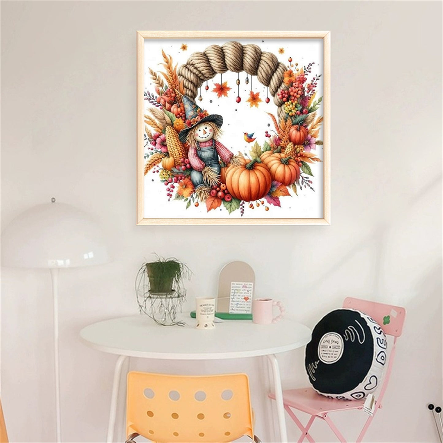 Scarecrow Wreath - Full 11CT Stamped Cross Stitch 40x40CM - Huacan