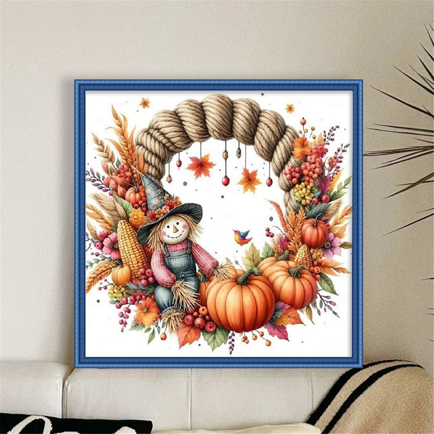 Scarecrow Wreath - Full 11CT Stamped Cross Stitch 40x40CM - Huacan