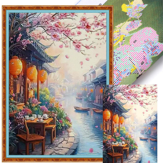 Jiangnan Ancient Town - Spring - Full 11CT Stamped Cross Stitch 50x70CM - Mona Lisa