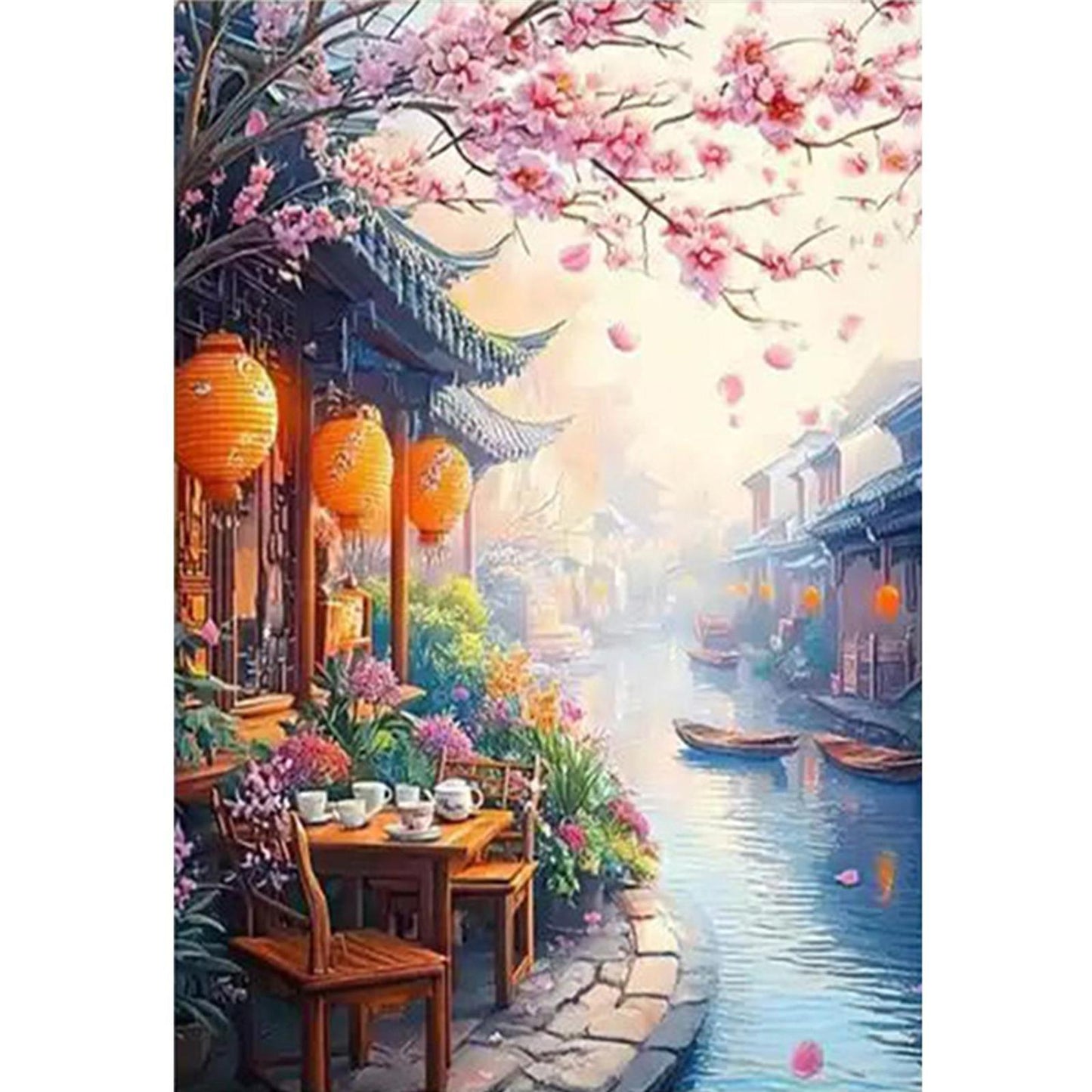 Jiangnan Ancient Town - Spring - Full 11CT Stamped Cross Stitch 50x70CM - Mona Lisa
